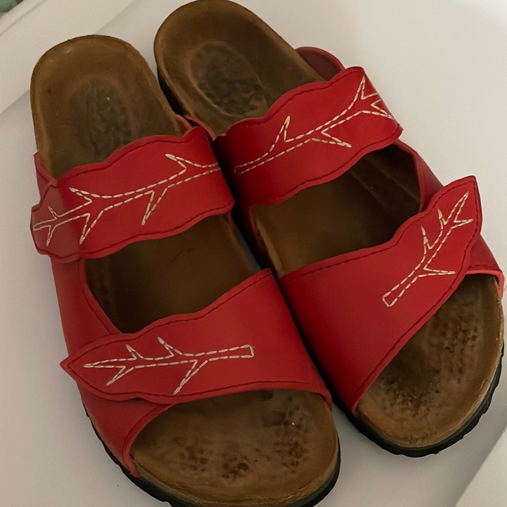 Birkenstock Red Sandals with Velcro straps.Size 9 Size 41